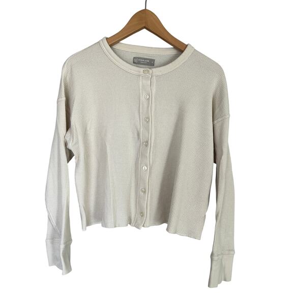 Everlane The Organic Cotton Waffle Knit Cardigan Women's Size XL Cream Cropped - Picture 2 of 9